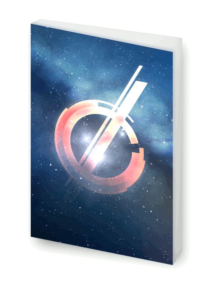 a book cover with a background of stars and a shining, geometric figure in the foreground